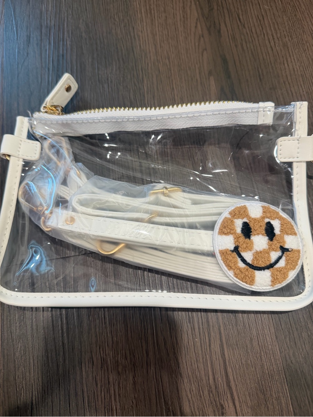 Clear White Kids Crossbody Bag with Smiley Patch